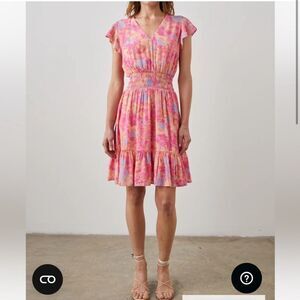 Rails Pink Tara Passion Flower Short Sleeve Mini Dress Smocked Floral Size XL